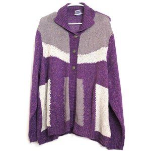 Vintage Blair Multi Color Block Cardigan Sweater Long Sleeves Women's Sz  2XL
